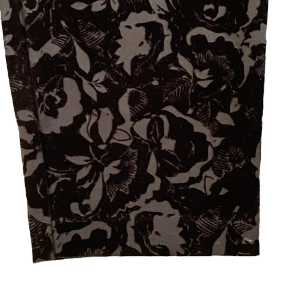 Alfani NWOT Women's Black Velvet Floral Flocked Pants Stretch Size 16 - Picture 2 of 9